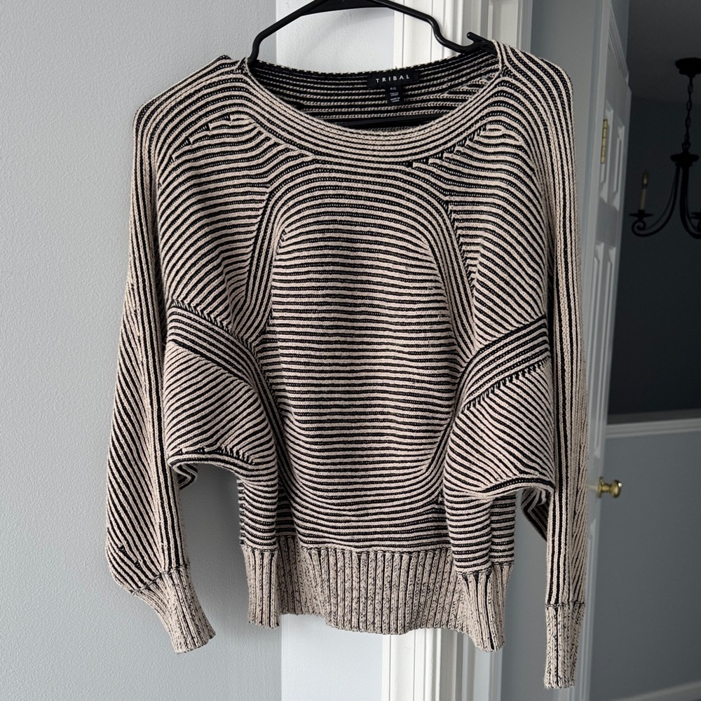 Tribal Black and Cream Striped Sweater
